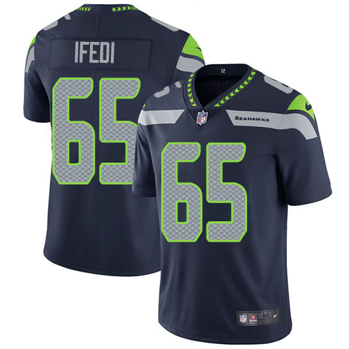 Nike Seahawks #65 Germain Ifedi Steel Blue Team Color Men's Stitched NFL Vapor Untouchable Limited Jersey - Click Image to Close